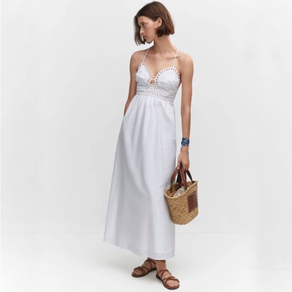 Embroidered Eyelet White Cotton Dress